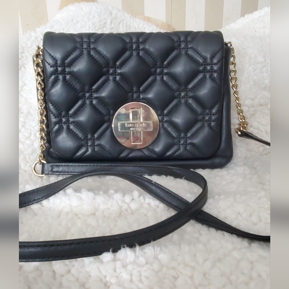 Kate spade quilted crossbody Black Hot Pink interior EUC - Picture 2 of 16